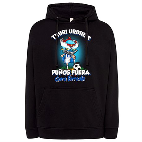 Sudadera frase txuri urdines puños fuera parodia robot de los 80 para nostálgicos futboleros