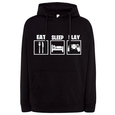Sudadera para gamers viciados de los videojuegos con frase Eat Sleep Play