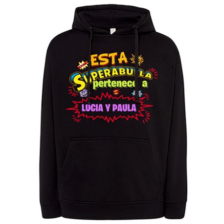 Sudadera personalizable con nombre ejemplo Esta Super abuela pertenece a Juan y Susana