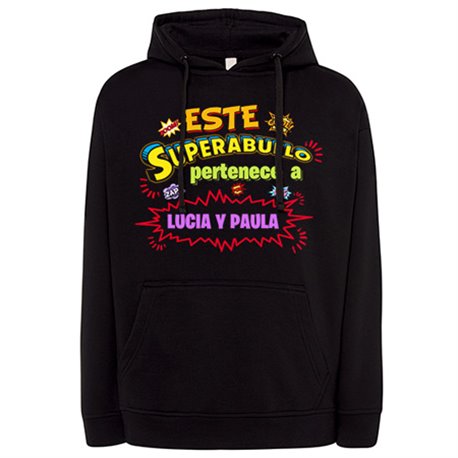 Sudadera personalizable con nombre ejemplo Este Super abuelo pertenece a Juan y Susana