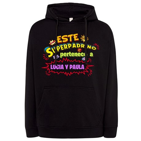 Sudadera personalizable con nombre ejemplo Este Super padrino pertenece a Juan y Susana