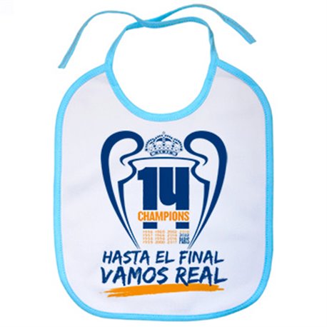 Babero 14 champions hasta el final vamos real para aficionado del fútbol de Madrid