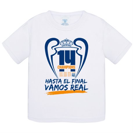 Camiseta bebé 14 champions hasta el final vamos real para aficionado del fútbol de Madrid