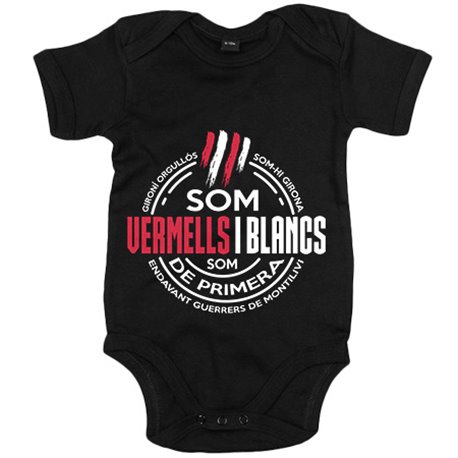 Body bebé Girona de primera 2022 orgull gironí som vermells i blancs para aficionados al fútbol y al básquet