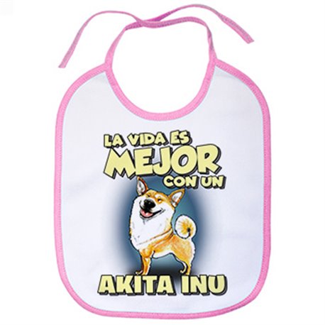 Babero la vida es mejor con un perro de raza Akita Inu blanco y marrón