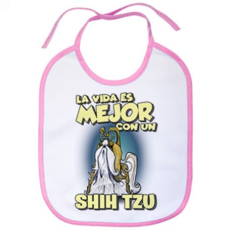 Babero la vida es mejor con un perro de raza Shih Ttu blanco y marrón