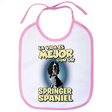 Babero la vida es mejor con un perro de raza Springer Spaniel blanco y negro