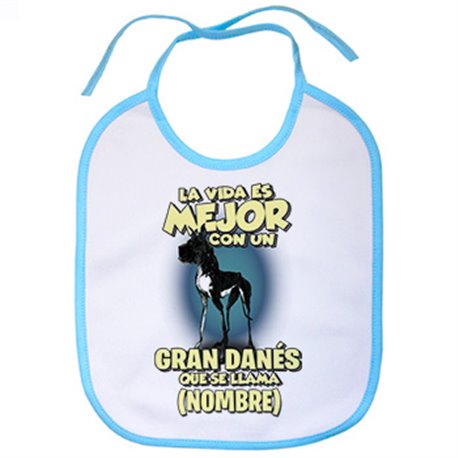 Babero la vida es mejor con un perro raza Gran Danés negro que se llama personalizable con nombre
