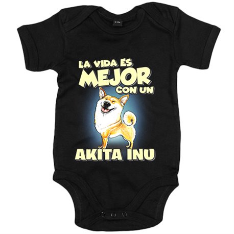 Body bebé la vida es mejor con un perro de raza Akita Inu blanco y marrón