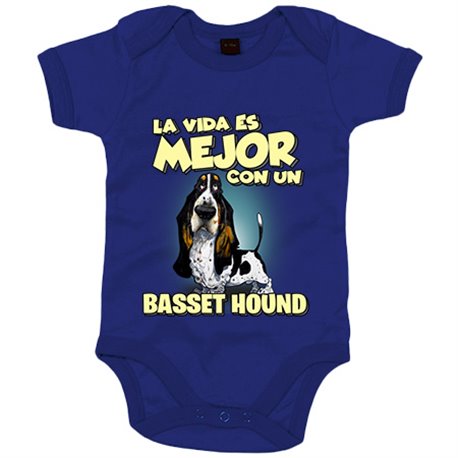 Body bebé la vida es mejor con un perro de raza Basset Hound blanco y negro