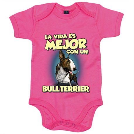 Body bebé la vida es mejor con un perro de raza Bullterrier atigrado