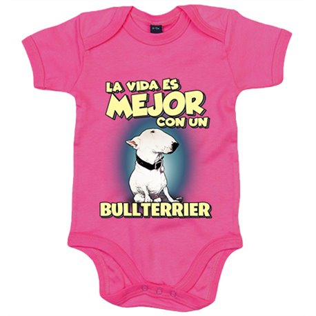 Body bebé la vida es mejor con un perro de raza Bullterrier blanco