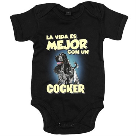Body bebé la vida es mejor con un perro de raza Cocker blanco y negro
