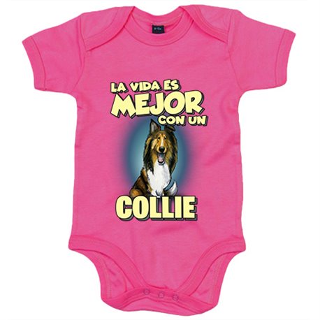 Body bebé la vida es mejor con un perro de raza Collie blanco y marrón