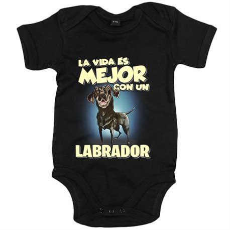 Body bebé la vida es mejor con un perro de raza Labrador negro