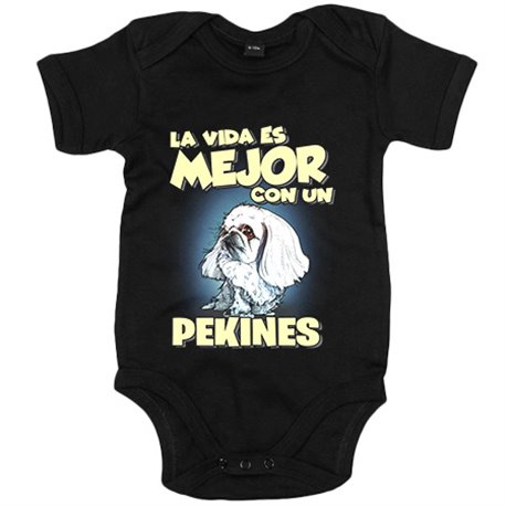Body bebé la vida es mejor con un perro de raza Pekinés blanco