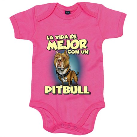Body bebé la vida es mejor con un perro de raza Pitbull canela
