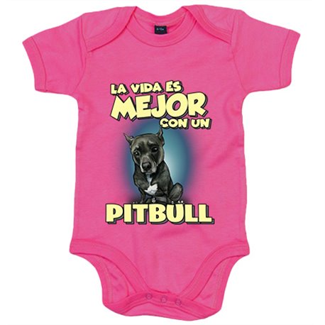 Body bebé la vida es mejor con un perro de raza Pitbull negro