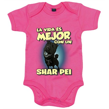 Body bebé la vida es mejor con un perro de raza Shar Pei negro