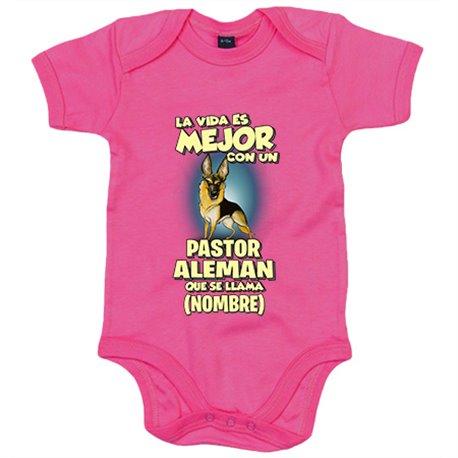 Body bebé la vida es mejor con un perro mascota Pastor Alemán marrón y negro que se llama personalizable con nombre