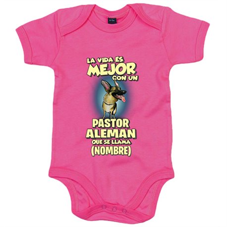 Body bebé la vida es mejor con un perro mascota Pastor Alemán que se llama personalizable con nombre