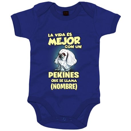 Body bebé la vida es mejor con un perro mascota Pekines blanco que se llama personalizable con nombre