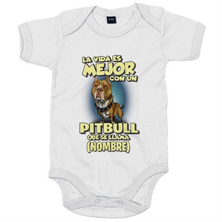 Body bebé la vida es mejor con un perro mascota Pitbull canela que se llama personalizable con nombre