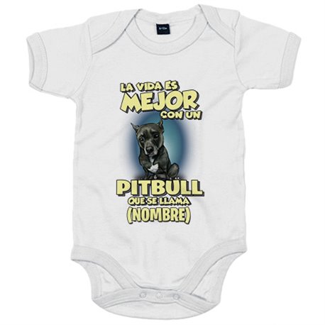Body bebé la vida es mejor con un perro mascota Pitbull negro que se llama personalizable con nombre