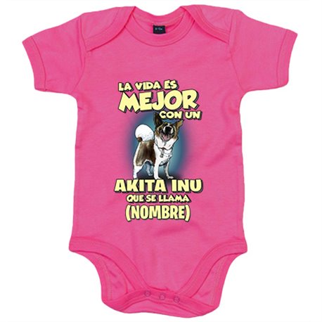 Body bebé la vida es mejor con un perro raza Akita Inu atigrado que se llama personalizable con nombre