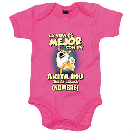 Body bebé la vida es mejor con un perro raza Akita Inu que se llama personalizable con nombre