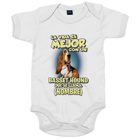 Body bebé la vida es mejor con un perro raza Basset Hound que se llama personalizable con nombre