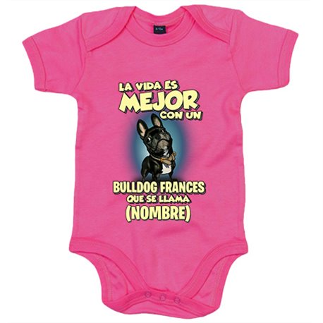 Body bebé la vida es mejor con un perro raza Bulldog francés negro que se llama personalizable con nombre