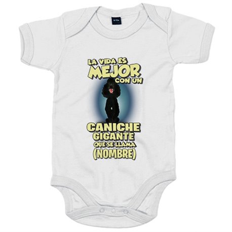 Body bebé la vida es mejor con un perro raza Caniche negro que se llama personalizable con nombre