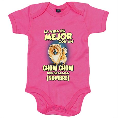 Body bebé la vida es mejor con un perro raza Chow Show que se llama personalizable con nombre