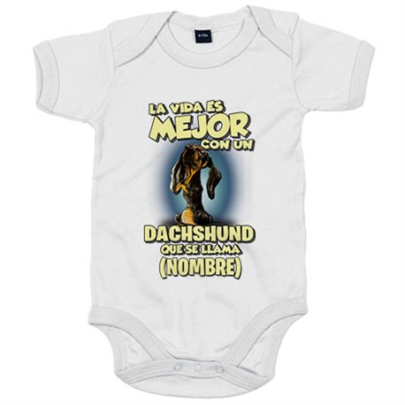 Body bebé la vida es mejor con un perro raza Dachshund negro que se llama personalizable con nombre