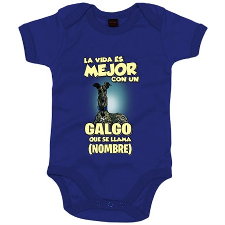 Body bebé la vida es mejor con un perro raza Galgo atigrado que se llama personalizable con nombre