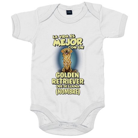 Body bebé la vida es mejor con un perro raza Golden Retriever que se llama personalizable con nombre