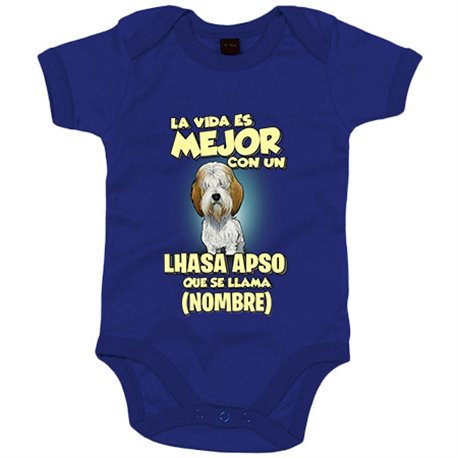 Body bebé la vida es mejor con un perro raza Lhasa Apso que se llama personalizable con nombre