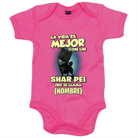 Body bebé la vida es mejor con un perro raza Shar pei negro que se llama personalizable con nombre