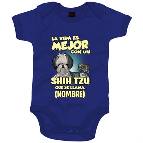 Body bebé la vida es mejor con un perro raza Shih Tzu que se llama personalizable con nombre