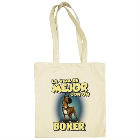 Bolsa de tela la vida es mejor con un perro de raza Boxer