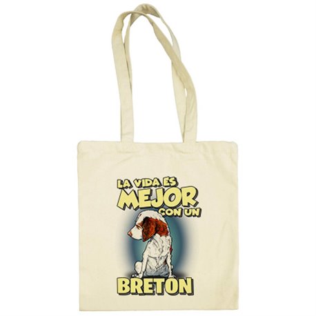 Bolsa de tela la vida es mejor con un perro de raza Breton