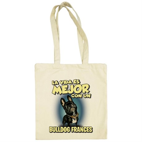 Bolsa de tela la vida es mejor con un perro de raza Bullodg francés negro