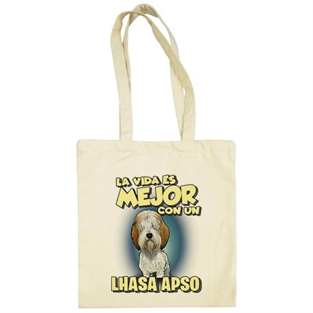 Bolsa de tela la vida es mejor con un perro de raza Lhasa Apso