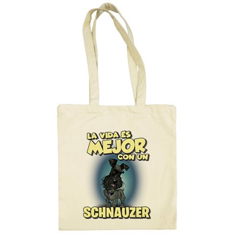 Bolsa de tela la vida es mejor con un perro de raza Schnauzer negro