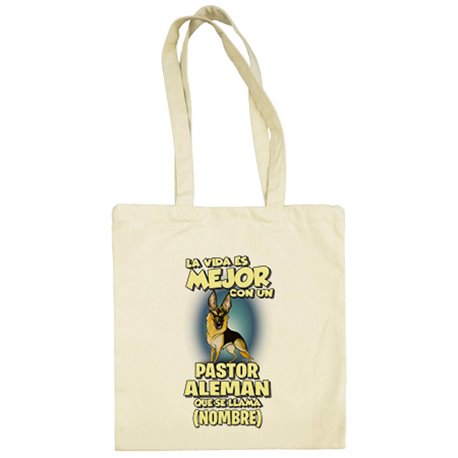 Bolsa de tela la vida es mejor con un perro mascota Pastor Alemán marrón y negro que se llama personalizable con nombre