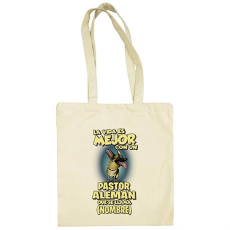 Bolsa de tela la vida es mejor con un perro mascota Pastor Alemán que se llama personalizable con nombre