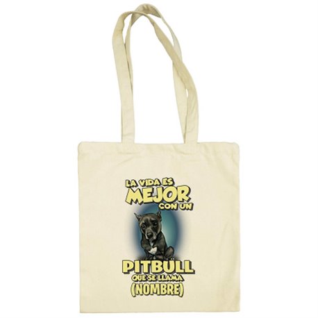 Bolsa de tela la vida es mejor con un perro mascota Pitbull negro que se llama personalizable con nombre