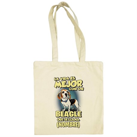 Bolsa de tela la vida es mejor con un perro raza Beagle que se llama personalizable con nombre