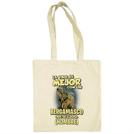 Bolsa de tela la vida es mejor con un perro raza Bergamasco que se llama personalizable con nombre